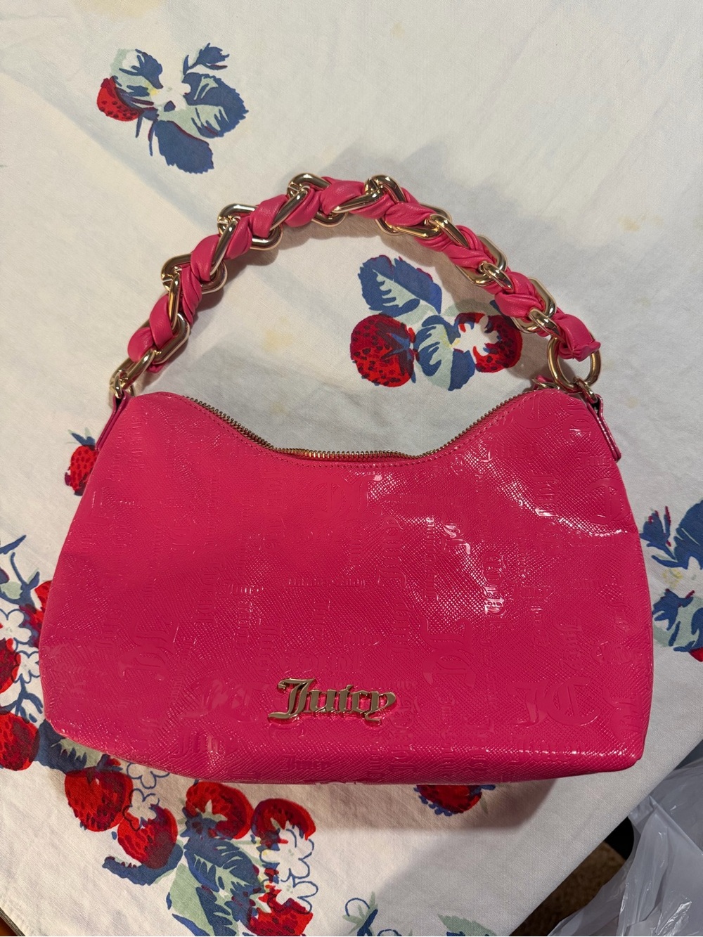Juicy Couture Hot Pink Patent Shoulder Bag with Gold Chain